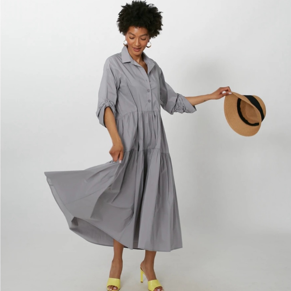 Bailey44 Tiered Shirt Dress – Slate Grey – Size XS